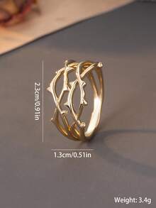 1pc Fashionable High-End Women's Dual-Tone Gold & Silver Embroidered Hollow Ring, Asymmetrical Striped Copper Statement Ring Jewelry, Suitable For Holiday And Daily Wear, Perfect Gift Choice - Rattan Ring - View 8