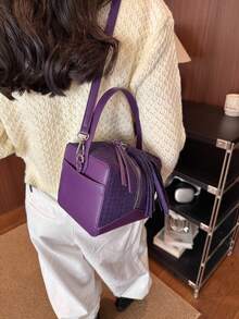 New Mini Purple Faux Suede Women's Handbag: Stylish Square Bag With Fringe Accents, Y2K-Style Shoulder Bag For Storing Phones And Change - Purple - View 6