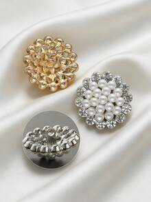 3pcs/Set Flower-Shaped Rhinestone Trim Pearl Metal Buttons, Suitable For Sweaters, Cardigans, Dresses, Blazers, Wool Coats And Fur Decorations - High-Quality Fashion Buttons For Clothing Decoration With Exquisite Craftsmanship Design - Multicolor - View 4