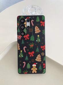 1pc Fashionable Creative Full-Screen Christmas Gingerbread Man Bow Candy Cane Pattern, Painted Pupil Black Matte TPU Material Anti-Drop Phone Case, Gift For Boyfriend/Girlfriend, Compatible With Apple, And Android Phones - Multicolor - View 5