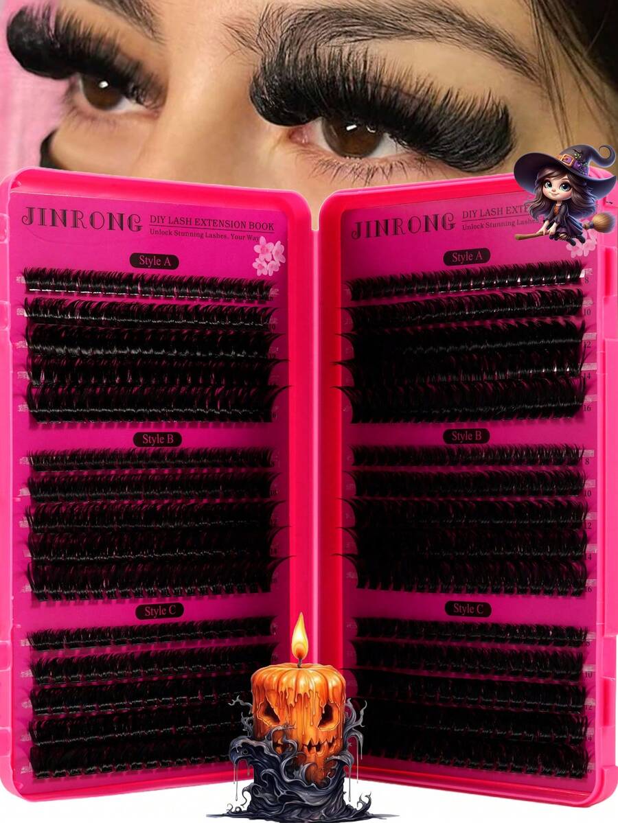 540pcs Halloween Lash Clusters, D Curl Spiky Wispy Faux Mink Individual Lashes, DIY Cluster Eyelash Extensions For Halloween Cosplay Party Makeup, At Home Segmented False Lashes, Mixed Length