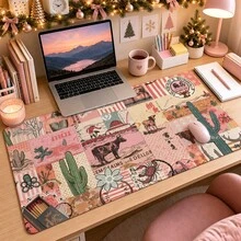 1pc Pink Green Pastel Patchwork Floral Desk Mat, Multi-Purpose Makeup Nail Art Table Pad, Large Non Slip Desktop Protector S/M/L/XL - View 3