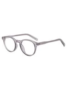 1PC Men's Classic Round Solid Color Casual Premium Artistic Daily Fashion Versatile Plug-In Plain Lens Glasses, Suitable For Work, Street Photography, Dating, Back To School, Etc. - Light Grey - View 2