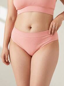 Rosiemei 3pcs Plus Size Women's Thong Panties, Comfortable Elastic Breathable Seamless Underwear, Sports Panties, Simple Solid Color - Multicolor - View 4