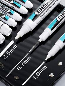 3pcs White Waterproof Oil-Based Marker Pens, 0.7/1/2.5mm For Wood, Metal & Crafts - White - View 1