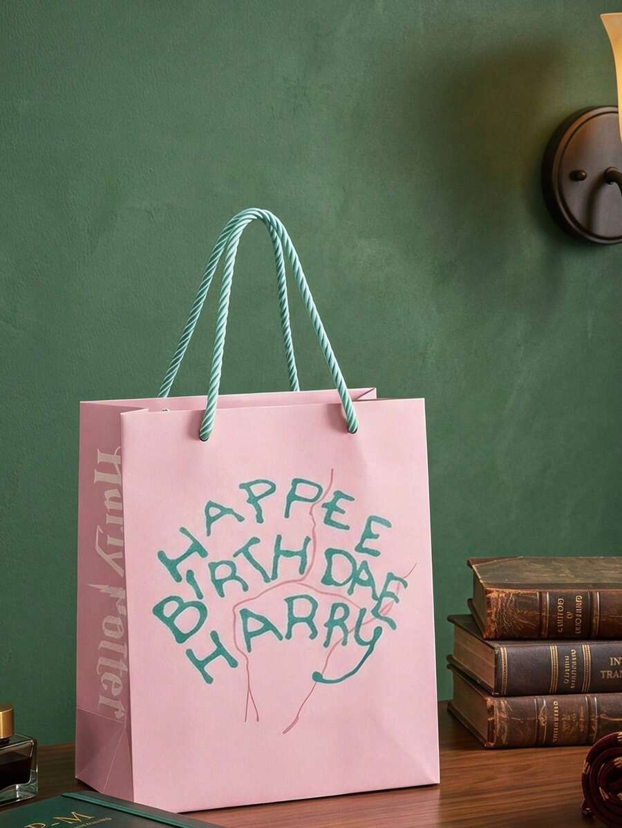 HARRY POTTER X POKOJA LAND 1pc Paper Gift Bag With Handles With Magical Pattern, Paper Material, Sturdy Paper Material, Holiday Gift Packaging, For Holiday Celebrations - A-Pink - View 1