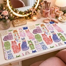 1pc Colorful Hand Drawn Cute Cat Desk Mat, Multi-Purpose Makeup Nail Art Table Pad, Large Non Slip Desktop Protector S/M/L/XL - View 4