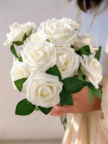 5/10/25/30pcs Artificial Flowers, Ivory Foam Material Fake Roses With Stems, Suitable For Wedding Bouquets, Table Decor, Holiday Arrangements, Christmas, Valentine's Day And Mother's Day (Paper Box Packaging Not Included). (Due To Lighting And Display Effects, There May Be Slight Color Differences Between The Actual Product And The Image) - Beige - View 2
