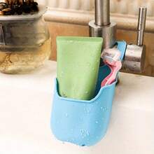 Bolsa colgante de drenaje para fregadero de cocina, estante de almacenamiento para esponja y paño, estante de drenaje para jabón de baño, estante de almacenamiento plegable sin taladro para grifo, bolsa de almacenamiento para cepillo de platos, cesta colgante de filtración creativa - 1 ud. - Ver 2