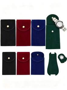 6/5/2/1Dark Green Velvet Watch Pouch,Snap Button Portable Watch Protective Case,Shockproof Watch Storage Bag,For Home&Travel, Christmas Gift For Men - one-size - View 5