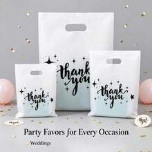 150/30/3pcs White "Thank You" Design Plastic Gift Bag Set - Durable, Stylish, Reusable, 3 Sizes (Small, Medium, Large), Suitable For Retail Or Gift Shop Packaging, Gift Bags, Gift Wrapping, Party Favor Bags, Sturdy Structure, Compact And Portable, Halloween/Christmas/Valentine's Day Gift Bags - White Gift Bag - View 6