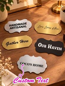 1pc Customized Engraved Plastic Nameplate, Personalized Text Door Sign, Various Shapes Decorative Nameplate, Customized Wall And Door Sign, Metallic Surface, Suitable For Home, Office, Farmhouse Decor, Housewarming Gift, Room Identification Sign; Housewarming Gift, New Home Gift, Office Door Sign, Studio, Salon, Cafe Commercial Signage; Wedding Table Sign, Event Identification, Family Memorial Plaque; Mailbox Label Sign. - Multicolor - View 1