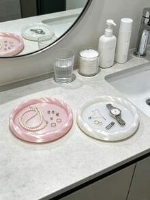 3D Printed Wavy Edge Jewelry Storage Tray, Pink And White Fresh Color Scheme, Rounded Wavy Edge, Can Hold Necklaces, Rings, Watches, Dressing Table Jewelry Organizer, Exquisite Luxury Desktop Decorative Tray - Multicolor - View 2