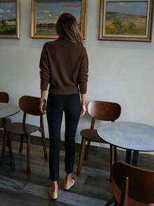 女款素色拉鍊休閒百搭日常穿搭開襟衫 - 咖啡色 - 查看 6