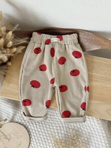 Baby Girl Black Polka Dot Decor Cuffed Pants, Elastic Waist, Loose Fit, Stretchy Casual Long Pants - Mocha Brown - View 13
