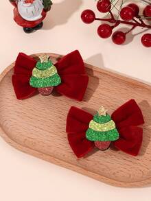 2pcs Christmas Tree Hair Bows For Girls Cute Alligators Clips Fall Winter Festival Party Gift Daily Hair Clips Kids Hair Accessories - Multicolor - View 8