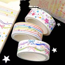 3pcs Light Star Diary Washi Tape Set, Rainbow Line Star Bow Plaid Girl Planner Decoration Tape - Multicolor - View 10