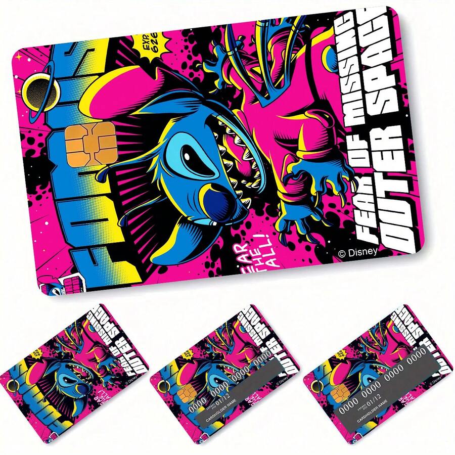 Stitch Credit Card Sticker Personalized Punk Style Bank Card Card Sticker Wear-Resistant Scratch-Resistant Waterproof Transit Card Meal Card Decorative Sticker Creative Cartoon Anime Card Protective Film - Multicolor - View 1