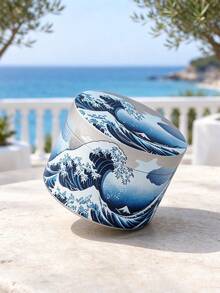1PC Blue & White Wave Mount 4-Layer Grinder, Landscape Full Color Printed Aluminum Alloy 50mm Grinder, Portable Manual Herb Grinder Smoking Accessory - View 10