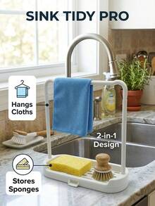 2/1pc Kitchen Sink Organizer Rack With Dish Cloth Hanging Bar And Water Tray, Black Sponge Holder For Countertop, Dish Cloth Drying Rack For Kitchen Organization, Plastic Dish Cloth Drying Rack With Drainage Tray, Double Layer Kitchen Sink Organizer And Sponge Holder, Countertop Storage Rack For Dish Cloth And Small Kitchen Storage, Also Suitable For Storage, Outdoor Garden Decor, Fan Decor - A - View 4