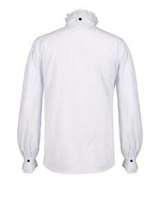 Men's Stand Collar Long Sleeve Medieval Pleated Shirt - White - View 2