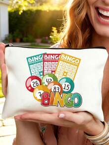 Bingo Letter Print Travel Toiletry Bag, Colorful Ribbon Decor, Cartoon Fun Multi-Function Canvas Bag, Charger Storage Bag, Travel Makeup Essentials Bag: Women's Travel Essentials Bag, Unisex Zipper Bag, Lightweight Travel - Multicolor - View 7