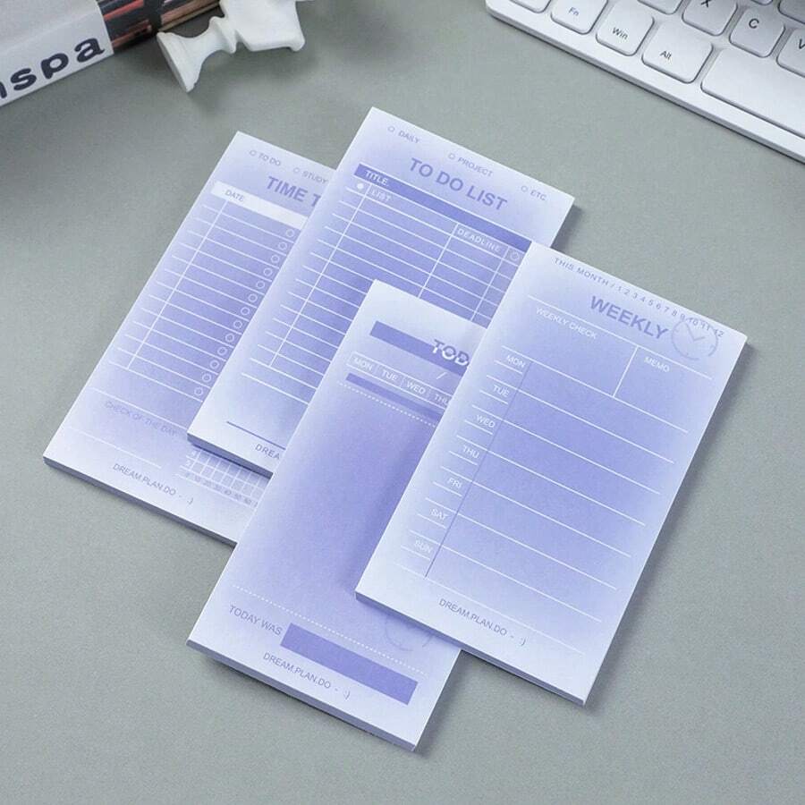 1pc Korean Ins Style Memo Pad, Fresh Purple Daily/Weekly Planner Sticky Notes, Japanese Highly Attractive To-Do List Memo Paper, Portable Pocket Schedule Notebook, Student Office Planner Decoration, 2 Styles Available - one-size - View 1