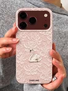 Luxury Elegant Swan Lace Flower Floral Pattern Phone Case Compatible With IPhone 18 Pro Max 18 Pro 17 Pro Max 17 Pro 17 16 Pro Max 16 Pro 16 15 Pro Max 15 Pro 15 14 Pro Max 14 Pro 14 13 Pro Max 13 Pro 13 12 11 Simple Vintage Lace Soft Protective Back Cover - Pink Lace - View 1