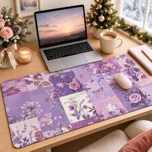 1pc Purple Patchwork Floral Butterfly Desk Mat, Multi-Purpose Makeup Nail Art Table Pad, Large Non Slip Desktop Protector S/M/L/XL - View 8
