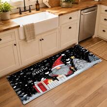 1pc Kitchen Floor Mat, Soft Faux Cashmere Material, Christmas Snowy Night Pattern Non-Slip Floor Mat, Suitable For Kitchen, Bathroom, Doorway, Bedroom Entrance, Holiday Atmosphere Decorative Mat, Multi-Scene Use Non-Slip Floor Mat, Room Decoration, Holiday Gift - Multicolor - View 4