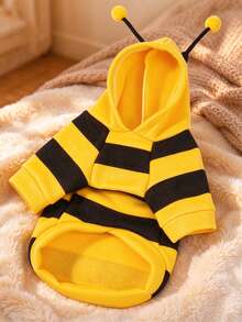 1 buah Baju Hoodie Hewan Peliharaan Motif Lebah, Garis-garis Kuning & Hitam, Kostum Anjing Hangat Musim Gugur/Dingin, Cocok Untuk Anjing dan Kucing Kecil Hingga Sedang - Kuning - View 12