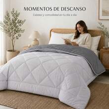 Edredón Reversible de Dos Caras, Colcha Acolchada Suave para Cama, Diseño Liso y Versátil, Ropa de Cama para Dormitorio, 180x240/220x240/240x260 cm - GRIS CLARO-OS - Ver 6