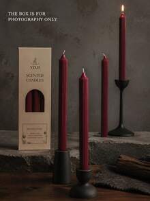 4pcs Burgundy Vertical Striped Scented Candle Set, Smoke-Free Fragrance Candles, Soy Wax Material, Suitable For Wedding, Home Decor Candles - Gear Rod Wax - View 8