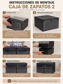6/14 Piezas de Organizador de zapatos apilable, cajas para calzado con puerta transparente, diseño plegable y modular, almacenamiento para tenis, tacones y zapatos, ideal para dormitorio, armario y entrada, disponible en negro y blanco - Ver 11