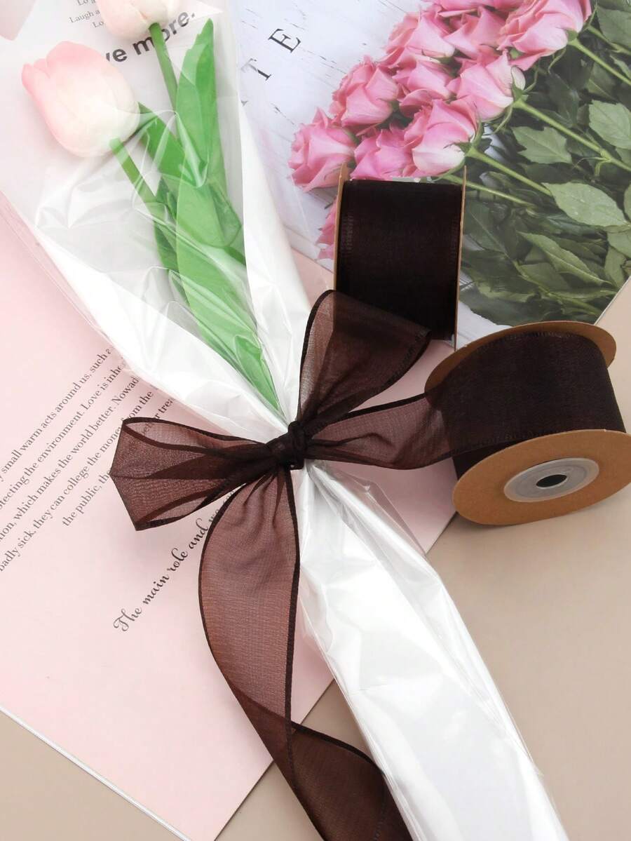 1 Roll Autumn Series Thick Edge Gauze Ribbon, Floral Bouquet Flower Arrangement Gift Wrapping, Cake Packaging, Holiday Party Decoration - Random - View 1