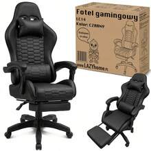 Swivel Gaming And Office Chair – Bucket-Style Seat With Footrest, Adjustable Backrest, Lumbar Pillow, And Headrest; Ergonomic Computer Chair For Gaming, Work, Study, And Relaxation (Supports Up To 140 Kg). - Black - View 1