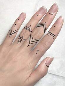 1Pc Finger Tattoo Fake Y2K Temporary Tattoos Geometric Semi Permanent Waterproof Sweatproof Last For 1-2 Weeks Anti-Friction Non-Reflective Black For Woman And Men Arm Chest Waist Back Tattoo Stickers - Black - View 2