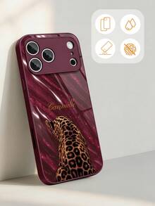1件客製化豹紋與星星拼接設計，可客製姓名或日期，適用於 18 Pro Max手機殼，亦適用於17 Pro Max、16 Pro Max、15 Pro Max、14 Pro Max，韓系高端時尚趣味手機殼，適用於11/12/13/14/15 Plus，男女皆宜的優雅設計，適合送給女友的聖誕節、情人節、復活節、婚禮季與生日禮物 - 酒紅色 - 查看 3