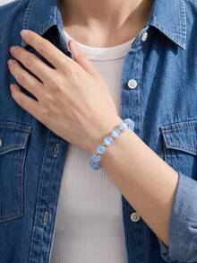 1pc 304 Stainless Steel Beaded Bracelet Vintage Marble Pattern Acrylic Bead Chain Bracelet Stackable Wrist Fall Style - Bracelet - View 3