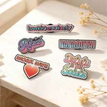 1/9pcs UV Rainbow Gradient Wealth English Brooch Funny Hip Hop Metal Badge Clothing Bag Personalized Accessory, Suitable For Daily Wear And Gift - Multicolor - View 4