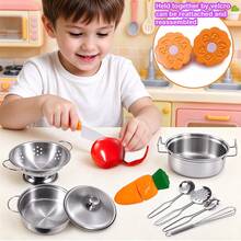 15PCS Mini Stainless Steel Kitchen Toy Set, Play Kitchen Role Play Tools, Realistic Apple Carrot Pumpkin Cutting Toy, Gift For Girls Children - Multicolor - View 3