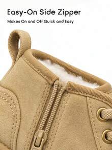Balabala Children's Lace-Up Snow Boots, Toddler Fleece Lining, Non-Slip Warm Short Ankle Boots, Winter Shoes - Camel - View 9