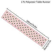 1 Pc Polyester Christmas Table Runner, Pink Coquette Xmas Tree & Bow Print Table Decor, Wavy Edge Festive Table Linen, For Dining Table, Kitchen, Holiday Banquet, Indoor Home Christmas Party Tabletop Decoration, 180*35cm - A - View 2