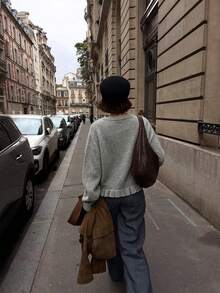 Women's Fashion Versatile Casual Solid Color Button Long Sleeve Daily Cardigan Sweater - Grey - View 8
