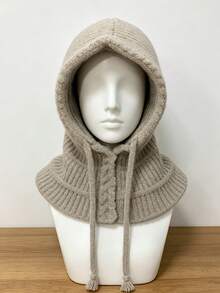 1pc Women's Thick Chunky Knit Hooded Neck Warmer, Drawstring Integrated Knit Head Cover, Suitable For Daily Commute, Outdoor Walking, Street Style - Knitted Hood - View 6