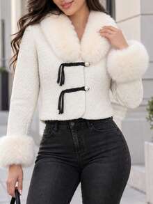 Women Winter Coats - Cream - View 9