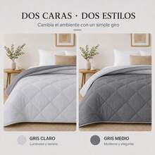 Edredón Reversible de Dos Caras, Colcha Acolchada Suave para Cama, Diseño Liso y Versátil, Ropa de Cama para Dormitorio, 180x240/220x240/240x260 cm - GRIS CLARO-OS - Ver 3
