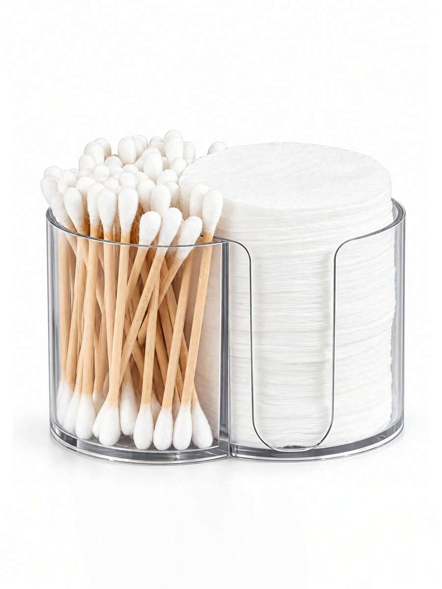 Cotton Swab Dispenser Pharmacy Style Bathroom Accessories - Transparent Plastic Jar For Cotton Swabs, Cotton Pads, Makeup Pad Storage - Multicolor - View 1