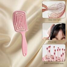 1pc Women's Self-Cleaning Detangling Rib Comb, Anti-Tangle, Easy To Clean, Wet & Dry Use, Portable Massage Hairbrush, ABS Material, Macaron Color, Hair Styling Cushion Comb - Multicolor - View 12