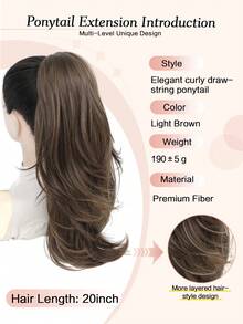 20inch Drawstring Ponytail Extensions Clip In Ponytail High Layered Wavy Pony Tail Light Brown Hair Extensions Synthetic Clip In Hairpiece For Women, Halloween - Light Brown - View 4